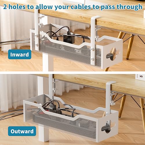 Under Desk Cable Management Tray 2 Pack, No Drill Cable Organizer With Clamp for Standing Desk, Easy to Install Cord Management System, No Damage Wire Organizer - color: White, size: 13.38"-2 pack