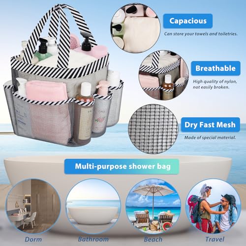 Attmu Mesh Shower Caddy Portable for College Dorm Room Camping Essentials, Shower Caddy Dorm with 9-Pockets, Large Capacity Hanging Basket Bathroom Bag for Toiletry, Swimming, Gym, Camp, Beach - color: Black Black