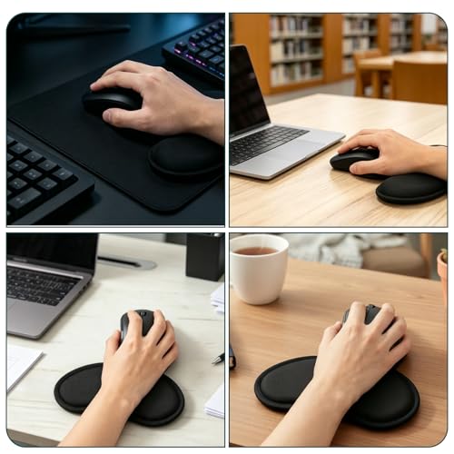 JJUNW 3 Pcs Wrist Rest for Mouse, Silicone Mouse Rest with Non-Slip Base, Black Wrist Pad for Typing Pain Relief, Office, Home, Gaming, Computer