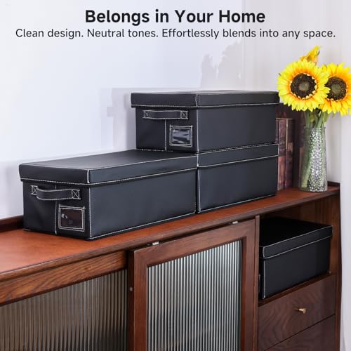 VHS Storage Box Set – 2-Pack Faux Leather Cassette Tape Storage Bins – Holds 14 Clamshell Tapes Each – Stackable Vintage Media Organizer-Black - size: VHS-2Pack-Black