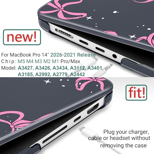 DONGKE Case for MacBook Pro 14 Inch (2026-2021 Release, M5 M4 M3 M2 M1 Pro/Max Chip), Plastic Slim Hard Shell Protective Cover with Keyboard Cover & Screen Protector, Bows & Stars - color: Bows & Stars