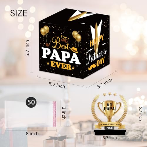 Papa Birthday Money Box for Cash Pull, Happy Birthday Black Gold Boxes Gifts for Money Pull Out Card, for Men, 50Pcs Transparent Bags - color: Black