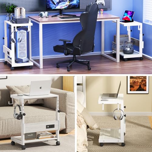 Computer Tower Stand with Charge Station and USB Charging Port - Height Adjustable PC Tower Stand, Under Desk CPU Holder Cart with Locking Caster Wheels for Fits Most PC - color: White