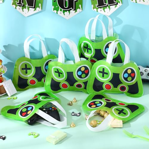 Silkfly 36 Pcs Video Game Party Favor Bags Non Woven Reusable Gaming Goodie Treat Gift Bags with Handles Gaming Party Favors Birthday Supplies Decorations (Green) - color: Green