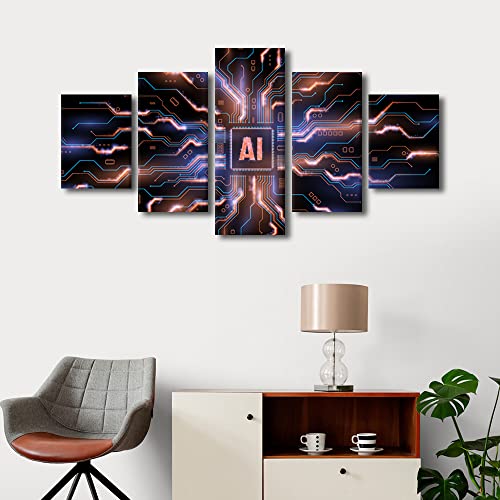 Wall Decor for Bedroom Technological Motherboard Prints Wall Art Future Technology Posters & Prints Canvas Artwork Wall Decor Multi Panel Wall Art Canvas Frame Wall Hanging, 60"x32" - color: Artwork-07, size: 60''Wx32''H