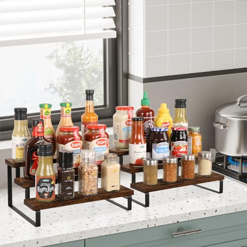 YINMIT Wooden Display Riser Stand, Tiered Perfume and Cologne Organizer Stand, 3 Tier Spice Rack Organizer, Rustic Display Shelf for Candles (3 Tier, 2 Pack) - color: 3 Tier,2 Pack,Brown