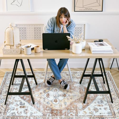 Anidaroel 5x7 Office Chair Mat for Hardwood Floor/Tile, Desk Chair Mat for Home Offices, Under Desk Rug for Rolling Chair, Anti-Slip Office Rugs for Rolling Chairs, Large Floor Protector Rug, Khaki - color: Khaki, size: 5'x7'