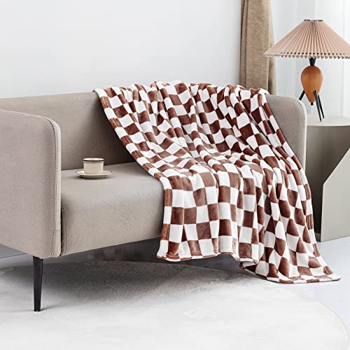 LOMAO Throw Blankets Flannel Blanket with Checkerboard Grid Pattern Soft Throw Blanket for Couch, Bed, Sofa Luxurious Warm and Cozy for All Seasons (Coffee, 60"x80") - color: Coffee, size: 60"x80"