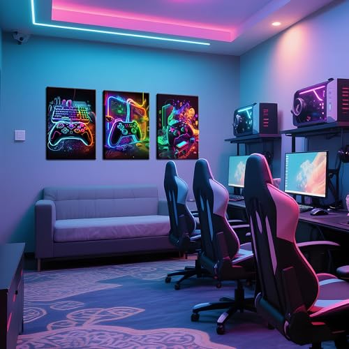 MUWAK Gamer Room Decor Picture Canvas Wall Art for Teen Boys Room - Cool Colorful Accessories Gaming Theme Wall Decor Set of 3 - Game Paintings Print for Youth Boys Bedroom 16x24 inch - color: Colorful games, size: Canvas 16x24 inch