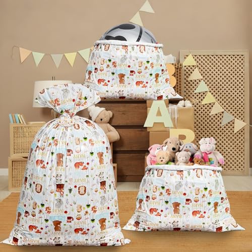 gisgfim 1Pcs Extra Large Woodland Baby Shower Plastic Gift Bags 37x56 Inch Jumbo Forest Animal Present Bag Big Gift Wrapping Tote with Tag and Tie Treat Candy Party Favor Birthday Party Supplies - style: Woodland