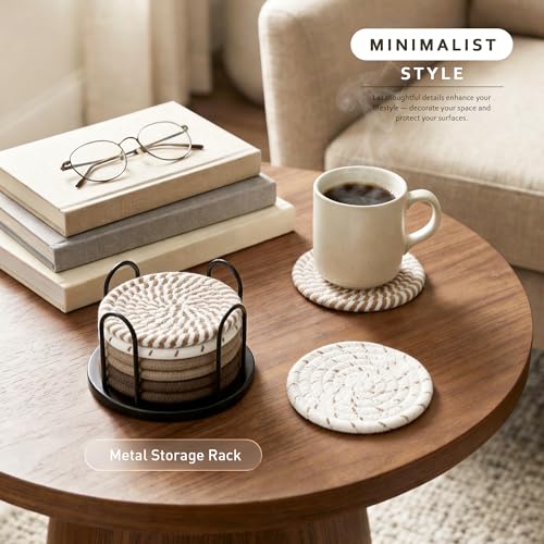 Lazebox Coasters Set of 8 for Drinks, 4 Inch Large Coasters for Coffee Table, Tabletop Protection for Hot & Cold Drinks, Versatile Coasters for Home Decor, Non-Slip & Easy to Clean, Brown - color: Brown