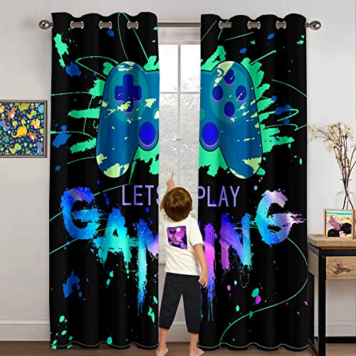 Gamer Curtains for Boys Bedroom Teens Boys Girls Blackout Curtains Colorful Video Gaming Gamepad Window Curtain Decor for Boy Room, 82 in x 84 in - color: Multi 02, size: 41"W x 84"L (Pack of 2)