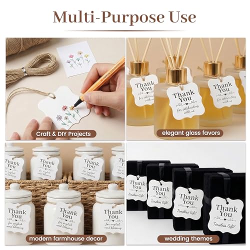 SallyFashion 150 PCS Thank You White Gift Tags with String, 2 x 2 Inches Paper Gift Tags for Party Favors Weddings, Bridal and Baby Showers Birthdays - color: White