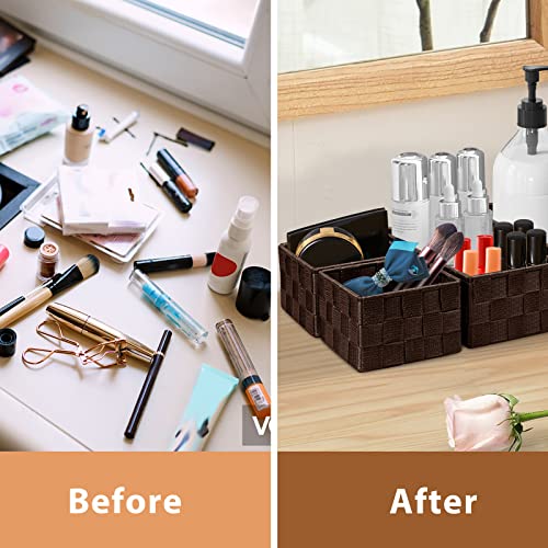 Posprica Woven Storage Baskets for Organizing 6 Pack, Large&Small Storage Cube Bins Set for Bathroom, Storage Boxes Container for Drawer, Closet, Shelf, Dresser, Brown - color: Brown-6pcs