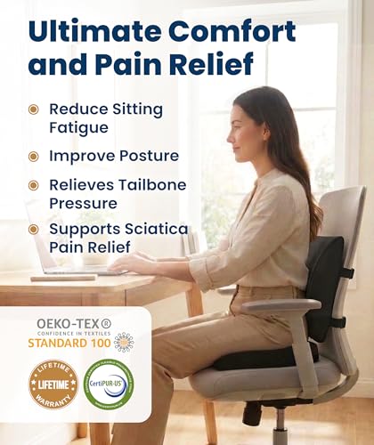 Everlasting Comfort Doctor Recommended Memory Foam Seat Cushion for Office Chairs & Car - Ergonomic Office Desk Accessories - Cushions for Tailbone Pain Relief, Sciatica (Black Airflow Lumbar, Large) - color: 02. Black Airflow Mesh Lumbar, size: Large