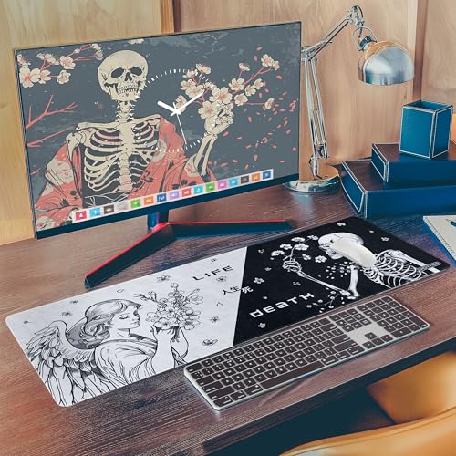 XL Large Gaming Mouse Pad for Desk - Desk Mat for Keyboard and Mouse - PC Mouse Pad - Non-Slip Water Resist Rubber Base, Stitched Edges - 31.5x11.8 in - 80x30 cm (Life&Death, X-Large) - color: Life&Death, size: 31.5L x 11.8W inches