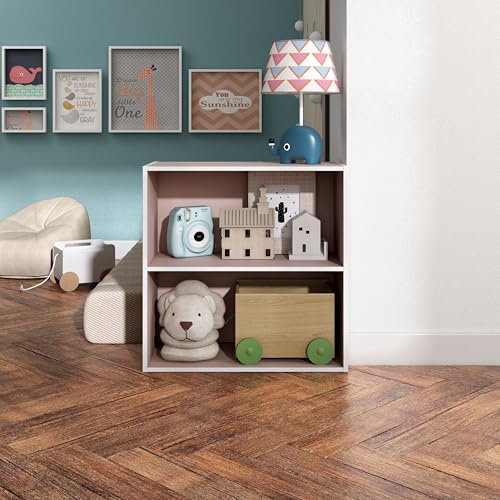 Homes: Inside + Out Apexa 2-Tier Cube Storage Organizer Shelves, Stackable Wood Bookcase Fits Cubby Bins for Organization, Dorm Teen Room Decor & Home Office, Light Pink - color: Light Pink, size: 2-tier
