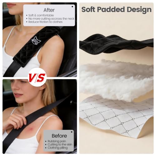Amooca Soft Auto Seat Belt Cover Seatbelt Shoulder Pad Cushions 2 PCS for a More Comfortable Driving Universal Fit for All Cars and Backpack Black Cat - color: Black Cat