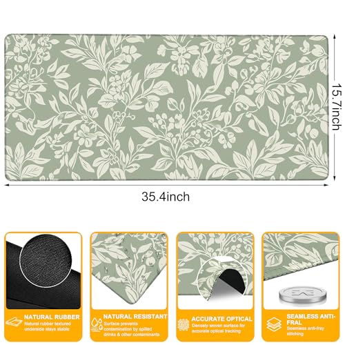Mouse Pad for Gaming Vintage Sage Green Botanical Big Gaming Mousepad Large Extended Mouse Mat Non-Slip Rubber Base Desk Pad with Stitched Edges for Office Gamer Home 35.4"X 15.7" - color: Starry Night Black Cat