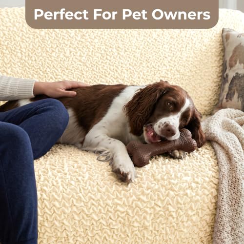 Premium Stretch Couch Covers for Sofa - Sofa Chair Cover Washable, Dogs & Pets Friendly - Elastic Polyester Loveseat Slipcovers - Non-Slip Love Seat Couch Covers - Cream (86"-120" Wide) - color: Cream, size: 86"-120" Wide