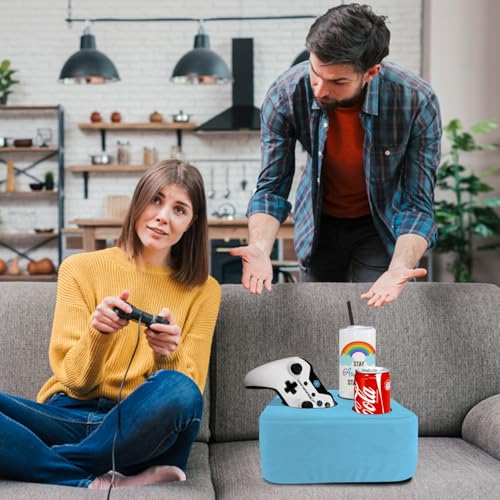 Couch Cup Holder Pillow Tray & Caddy - for Sofa, Bed, Car, Man Cave | Keep Drinks at Hand & Spill-Proof Accessories for New Parents, Camping, Park, Boat, Beach - Blue - color: Blue, size: 9.4" x 9.4" x 3.9"