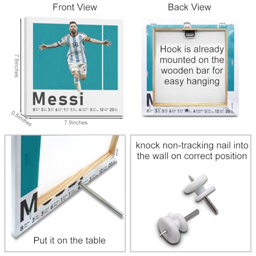 4PC Canvas Wall Art Framed Art Famous Soccer Superstar Room Decor Inspirational Sports Paintings Soccer Gifts Wall Decor Prints Picture for Boys Room Sports Club Playroom Home Decor 7.9x7.9 inch - color: Multi 1068