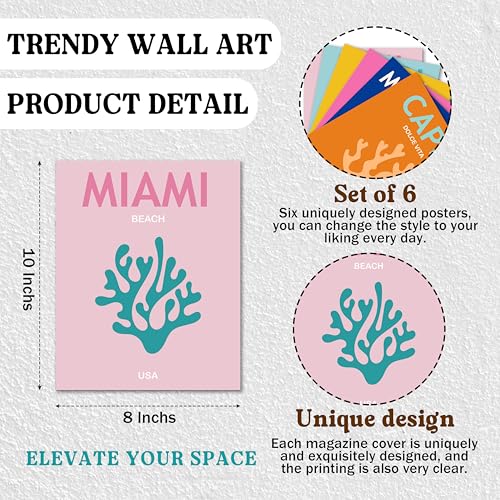 Isfvqyub Preppy Beach Wall Art, Aesthetic Ocean Beachy Poster For Girl Boy, Trendy Abstract Wall Decor For Room Dorm College Apartment Office, Set Of 6 -A01 - size: Beach