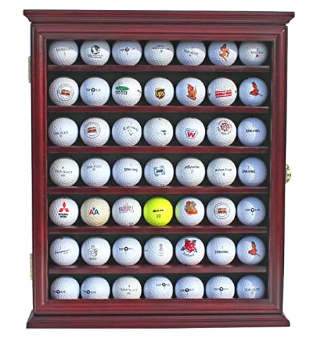 DisplayGifts 49 Golf Ball Display Case Cabinet Wall Rack Holder Frame with 98% UV Protection Acrylic Door Lockable, Great Golfer's Gift Cherry Finish - color: Cherry