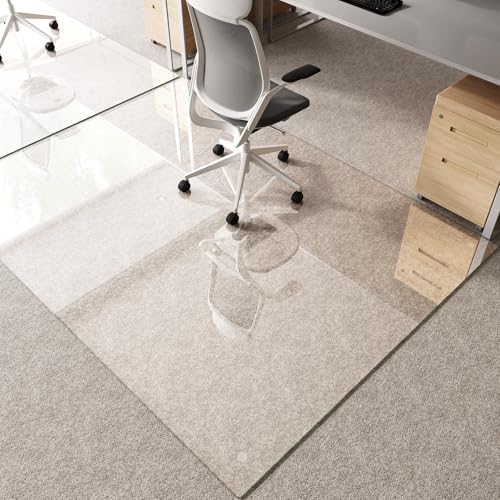 Tempered Glass Chair Mat 80"x60" – Ultra-Clear Office Chair Mat for Hardwood Floors & Low-Pile Carpets – Heavy-Duty 0.2" Scratch-Resistant Surface with Non-Slip Pads – Supports 1,000 lbs - size: 80"x60"