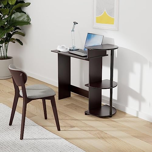 Furinno COMPACT Desk, 28.5" Wide Gaming Desk with Shelves, Computer Desk with Book Shelf, Office Desk for Home Office, Study Room, Dorm, Bedroom, Dark Walnut - color: Dark Walnut, size: Round Side Shelf