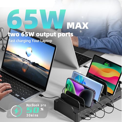 420W Charging Station for Multiple Devices, Zobirez 10-Port USB C Fast Charger Stations for MacBook, iPhone, Android Cell Phone, iPad, Tablet, Family Multi-Device Organizer Charging Dock, Black - color: Black
