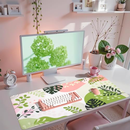Cute Desk Mat, Desk Matt for Desktop, Leather Mouse Pad, Waterproof Large Keyboard Pad, Anti-Slip Computer mat, Keyboard and Mousepad for Women Office Decor (31.5"x15.7") - color: Pinkleaf, size: 31.5" x 15.7"