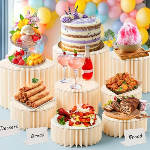 10 Pack Buffet Risers Foldable High Load-Bearing Food Display Risers for Buffet Table, Cylinder Cake & Dessert Stands for Weddings Party Catering Home Cupcake Stand Display with Clear Acrylic Tops - color: White, size: 10Pcs(1.9'', 3.9'', 5.9'', 7.8'', 9.