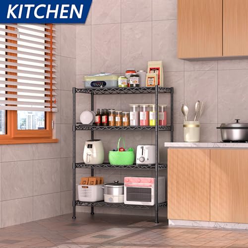 Soywey 4-Shelf Adjustable Heavy Duty Storage Shelving Unit, Metal Organizer Wire Rack for Laundry Bathroom Kitchen Pantry Closet, Black - size: 4-Shelf, style: No Wheels