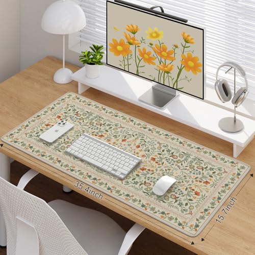 iCasso Desk Mat for Keyboard and Mouse, Large Mouse Pad, Desk Pad Mat, Anti-Slip Big Mousepad with Stitched Edges for Computer Desktop(Beige) - color: Beige, size: 35.4L x 15.7W inches