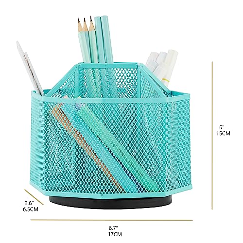 Annova Mesh Desk Organizer Rotate with 5 Compartments Spinning Tidy Candy/Pen Holder Office, Art Supply, Storage, Classroom, Home (Turquoise) - color: Turquoise