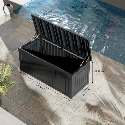 270 Gallon Outdoor Storage Box Waterproof, Lockable Resin Deck Box Large, Patio Storage Bin for Pool Accessories Cushion Furniture, Garden Tools, UV-Resistant Outside Delivery Black - color: Black, size: 270 Gallon