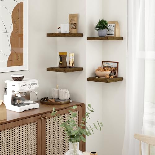 Fun Memories Floating Shelves for Wall - 9.3 Inch Square Shelves with Invisible Brackets, Small Wall Shelf for Living Room, Bathroom, Bedroom, and Kitchen Decor Brown Set of 3 - color: Brown, size: 9.3"W x 9.3"D - 3P