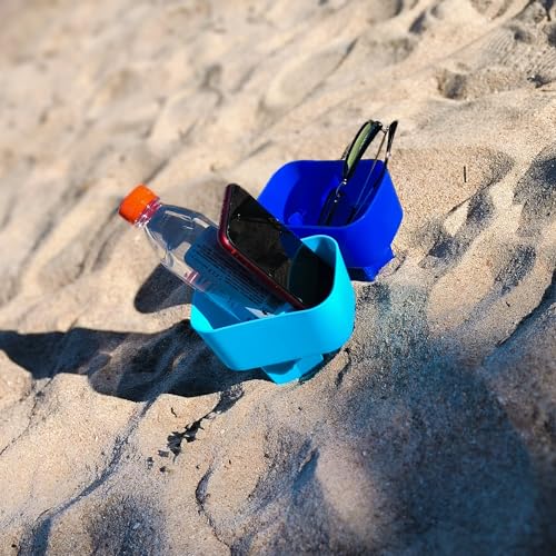 Beach Cup Holder with Pocket Beach Sand Coasters Drink Cup Holders for Travel Multicolor 2 Pack Color Blue/Deep Blue - color: Blue/Deep Blue