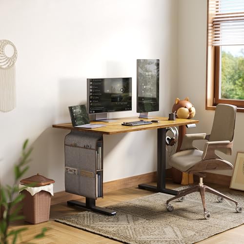 Claiks Electric Standing Desk Adjustable Height with Spacious Storage Bag, 48x24 Inch Stand Up Desk with Headphone Hook, Sit Stand Table for Home Office Computer Workstation, Rustic Brown - color: Brown, size: 48 Inch