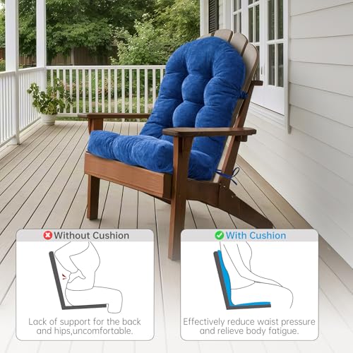 Rocking Chair Cushions Set - Non-Slip Adirondack Chair Cushions with Ties Indoor/Outdoor Rocking Chair Pad for Living Room, Bedroom, Balcony, Office - color: Indoor Blue