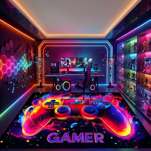 Gamer Rug for Boys Room - Gaming Rug, 6'x9' Game Controller Shape Gaming Carpet for Teens Boys Playroom Computer Chair Floor Mats Decor Game Carpet for Bedroom - color: Gaming-433, size: 6' x 9' (Rectangular)