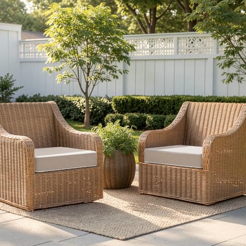 MIULEE Beige Outdoor Chair Cushions Set of 2, 24x24x4 Inch Waterproof Patio Seat Cushions for Outdoor Furniture Couch Sofa, 3 Year Color Fastness High Density Foam with Adjustable Ties - color: Beige, size: 24 x 24 x 4 Inch