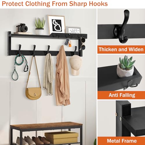 dreampossible 4 in 1 Coat Rack Wall Mount with Shelf, Coat Hooks 25.2" Entryway Coat Hanger with Key Hooks and Mail Holder, Wall Hooks with Shelf, Hat Rack for Wall Key Holder Mail Organizer - color: Black