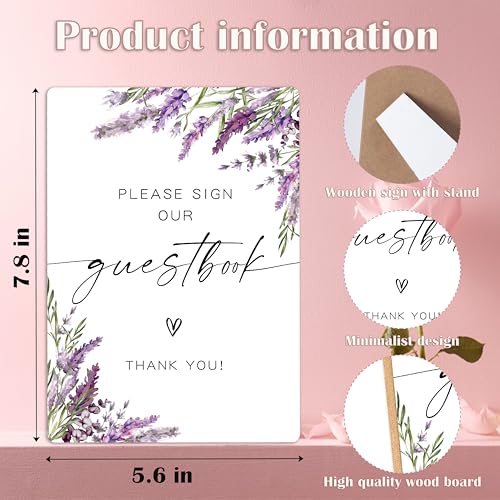 Please Sign Our Guest book, Wedding Guestbook Sign, Lavender Bridal Shower Decorations, Guest Book for Party, Purple Floral Wooden Sign with Stand for Wedding Reception And Bridal Party Decor, 36 - color: Please Sign36