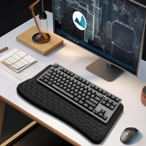 Computer Keyboard Stand Pad with Wrist Rest, Ergonomic Comfy Tilted Keyboard Holder, Keyboard Tray Support for Office Home (02-Black) - color: 02-black