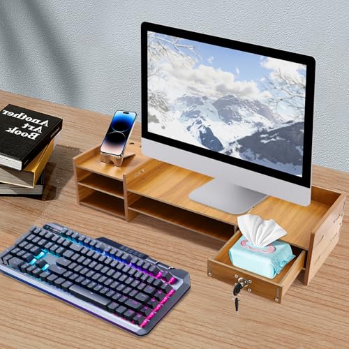 Computer Monitor Stand, Computer Rack with Drawers, Two top Platforms Desk Organizer Monitor Stand with Extra Large Storage Desktop Computer Stand for PC, Laptop, Printer, Screen, TV (02) - size: 02