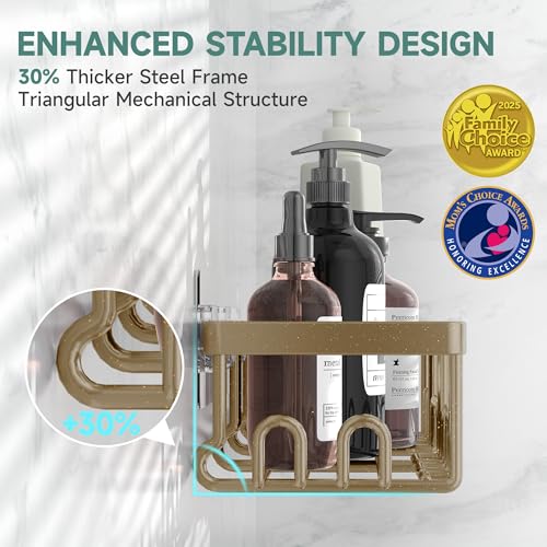 Veken Shower Caddy 6-Pack, No Drilling & Rustproof, Waterproof Adhesive Shelves Rack with Soap Holder, Large Capacity Bathroom Organizers and Storage, Wall-Mounted Kitchen & Home Decor, Matte Gold - color: Matte Gold