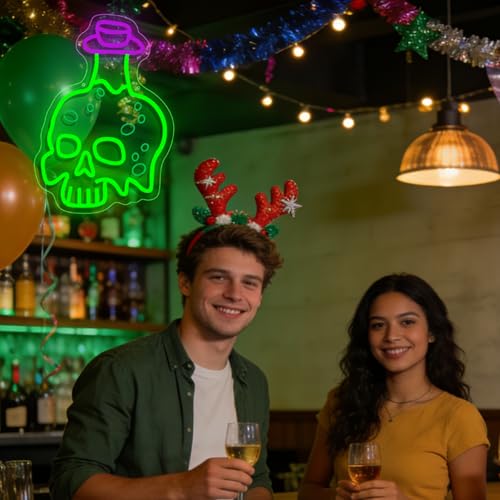 Skull Poison Bottle Neon Sign, Halloween Decor Skull Neon Light, Ideal for Parties, Bedrooms, Man Caves, and Home Party Lighting Decor, Cool Skull Decor Gift for Men Halloween Party - color: Skull Poison Bottle