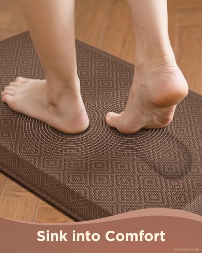 Ophanie Kitchen Mats for Floor,3/4 inch Thick,17x28 Anti Fatigue Cushioned Mat with 99+ Pairs of Anti-Slip Bottom Ridges,Kitchen Rugs,Waterproof,Comfort Ergonomic Standing Mat for Office,Home,Sink - color: Brown, size: 28"L x 17"W x 0.8"Th